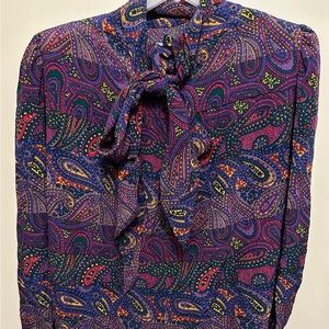 Bill Blass Vintage Silk Multi-color Paisley Long Sleeve Blouse w/ tie  |…
